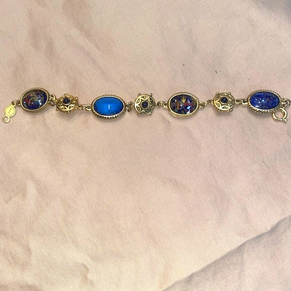 Vintage1950s Accessocraft NYC Goldtone Multi Stone Bracelet Signed Pat Pend